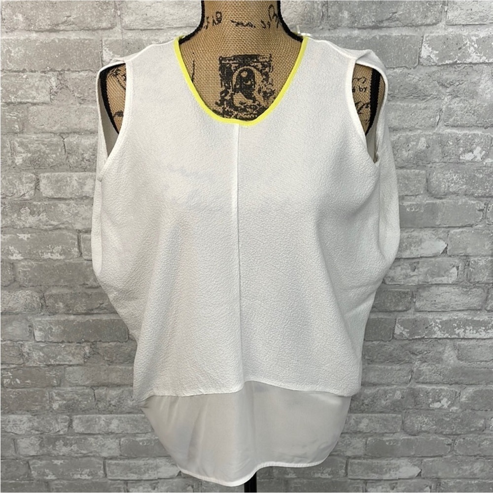 Zara White Sleeveless Blouse with Yellow Trim